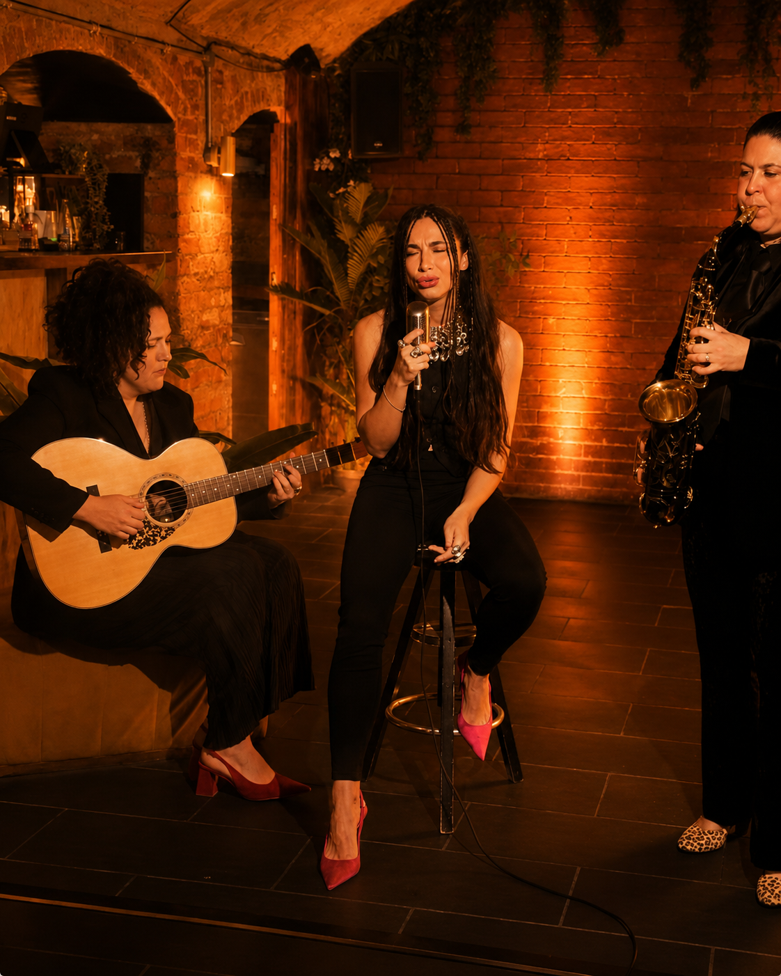 Acoustic trio with vocalist and saxophonist